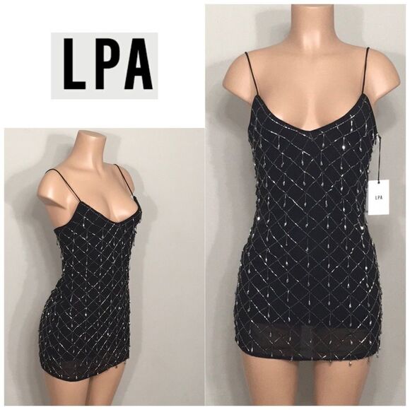 LPA spaghetti strap black dress with silver sequin - Picture 1 of 6